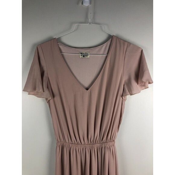 Show Me Your MuMu Michelle Flutter Sleeve Maxi Dress Chiffon Size S Pale Pink - Picture 2 of 11